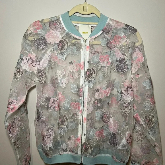Anthropologie sheer embroidered floral jacket XS Maeve bomber - Picture 3 of 13